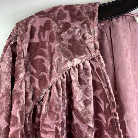 The Muses Lounge Velvet Burnout Dolman Ruched Cardigan Dusty Mauve NEW - Picture 6 of 15